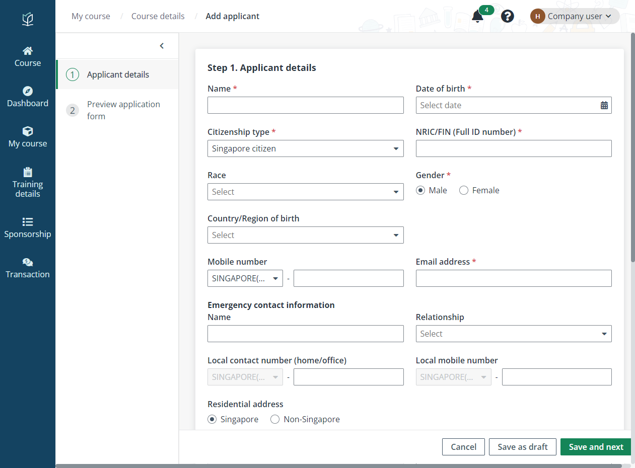 Step 1. Applicant details