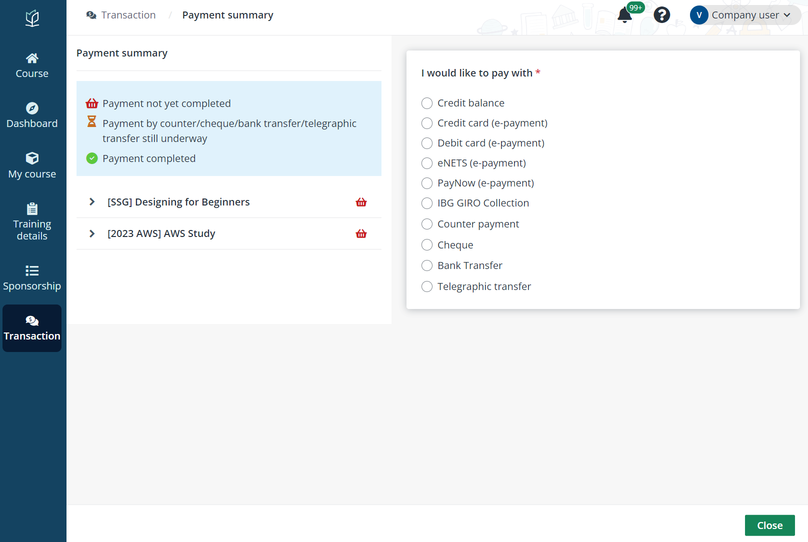 Bulk payment summary with credit balance.