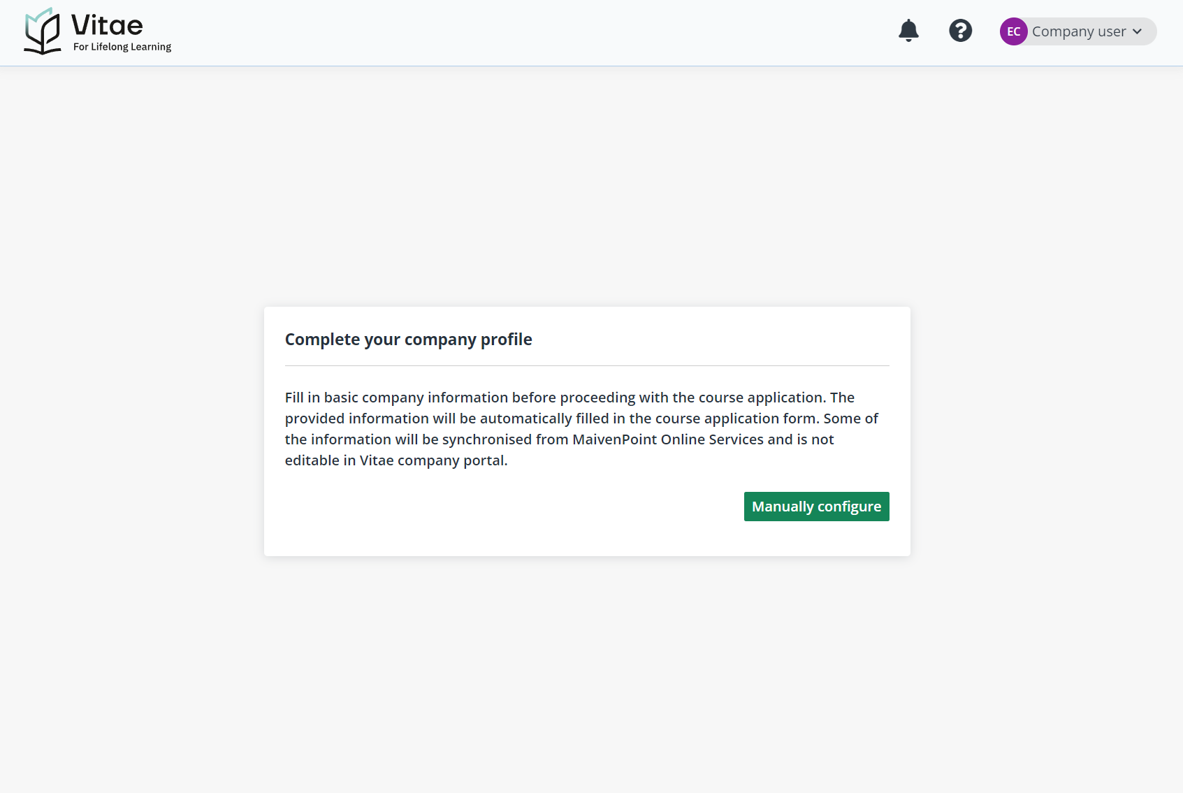 Manually configure your company profile.