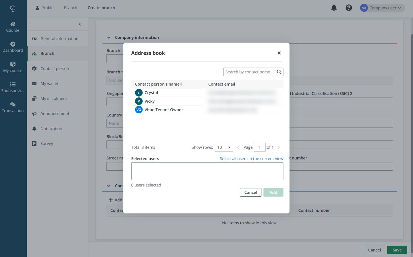 Select contact from address book.