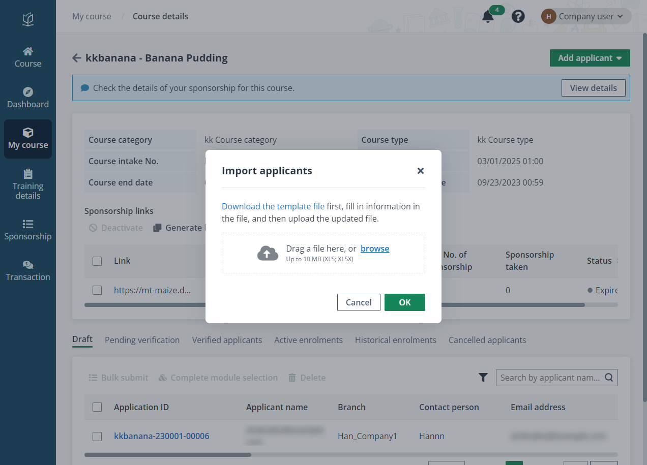 Import applicants