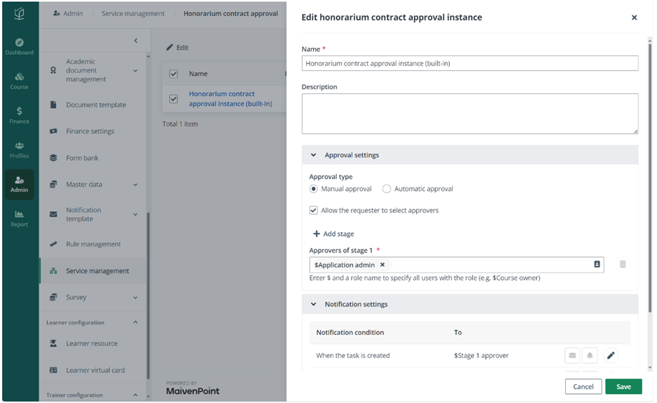 Vitae edit honorarium contract approval