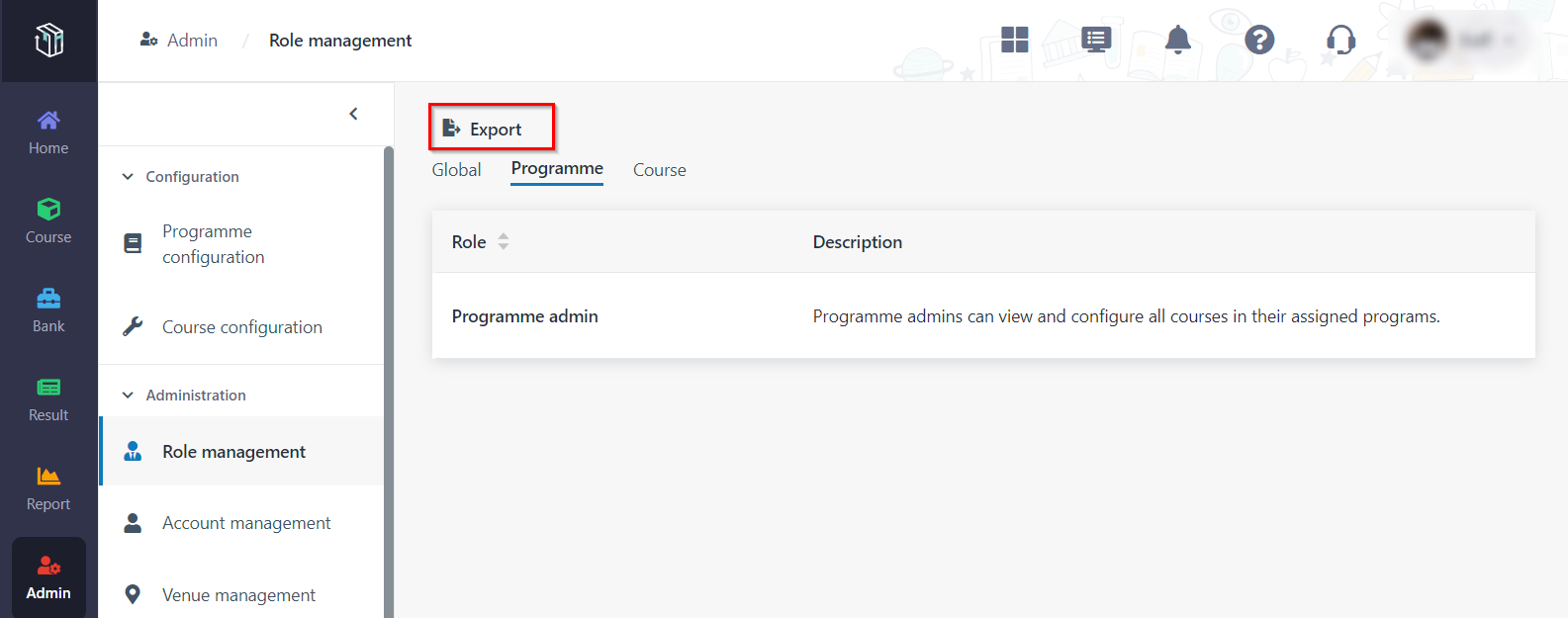 The Role management page.