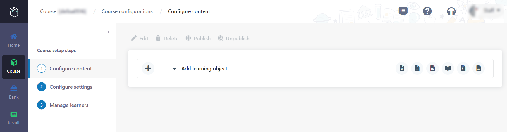 Course setup steps of self-paced course.