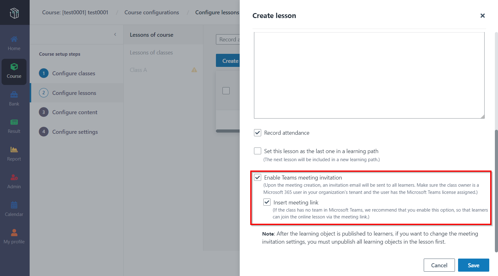 The Create lesson panel.