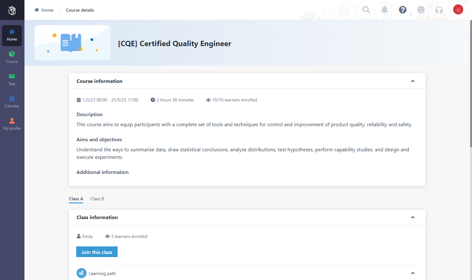 Join the self-enrolment course.