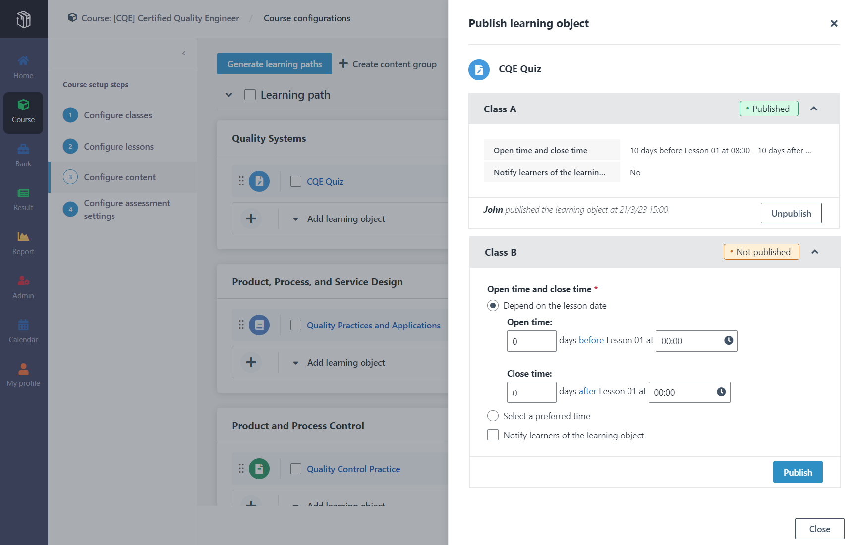 Publish a learning object.