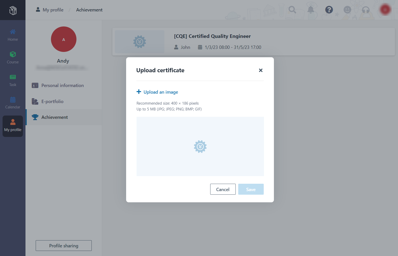 Upload a certificate.
