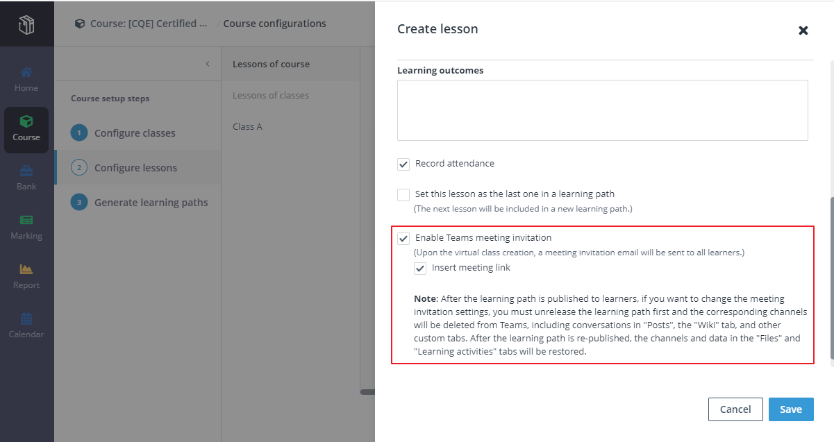 Enable Teams meeting invitation.