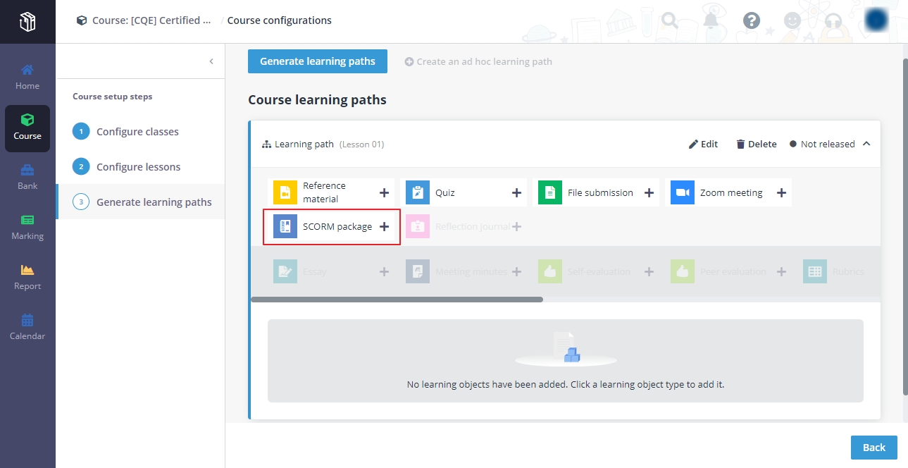 The learning object - SCORM package.