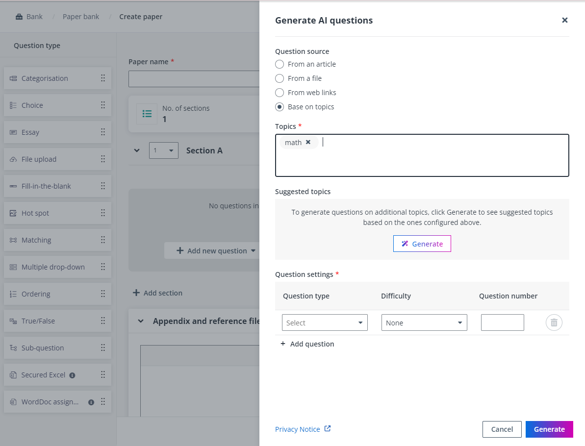 Generate AI questions.