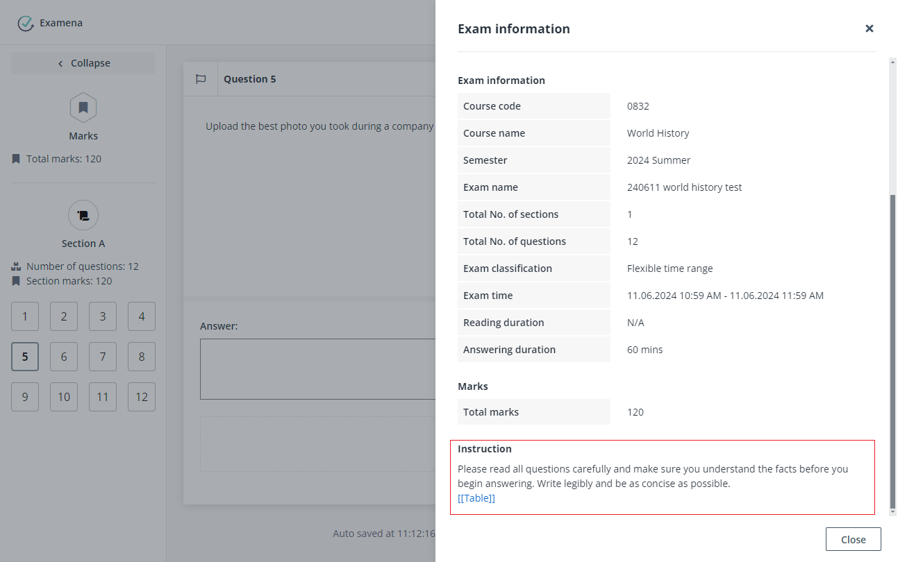View exam instruction.