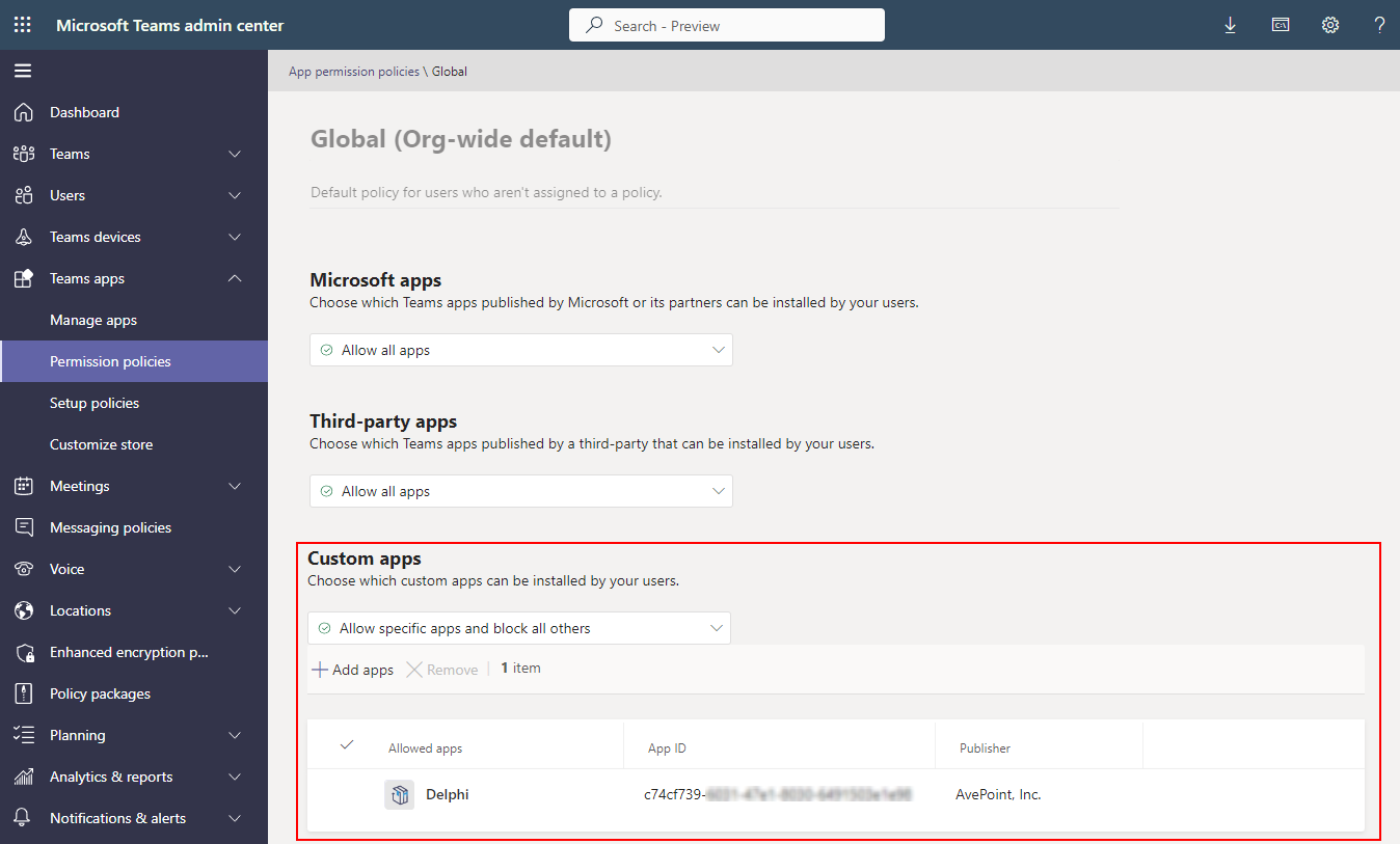 Select Delphi as the allowed app.