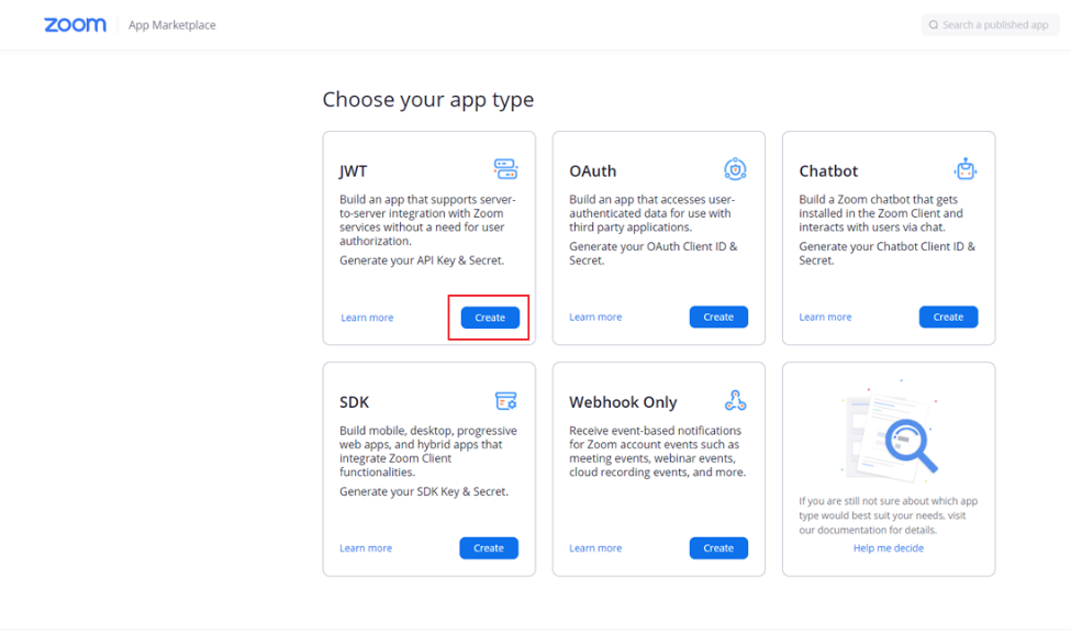 Choose the app type JWT and click Create.
