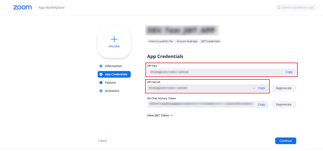 Copy the API key and API secret.