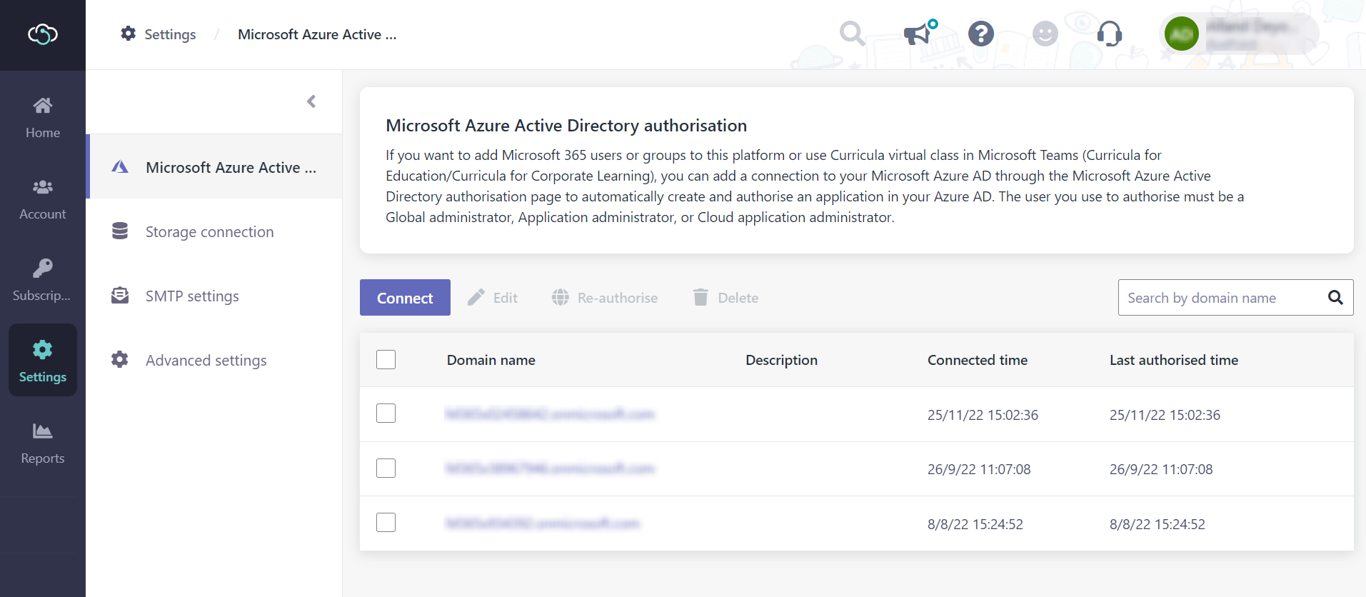 The Microsoft Azure Active Directory authorisation page.