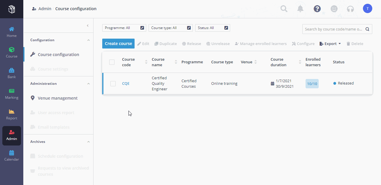 Duplicate a course.