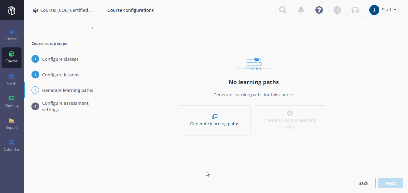 Generate learning paths and add learning objects.