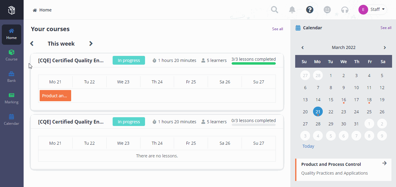 View learners' completion status.