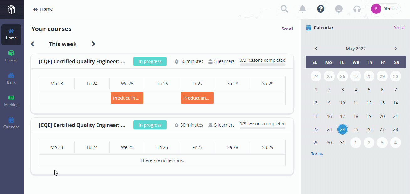 View learners' submission status.