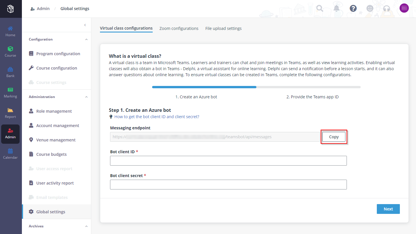 Copy the Messaging endpoint.