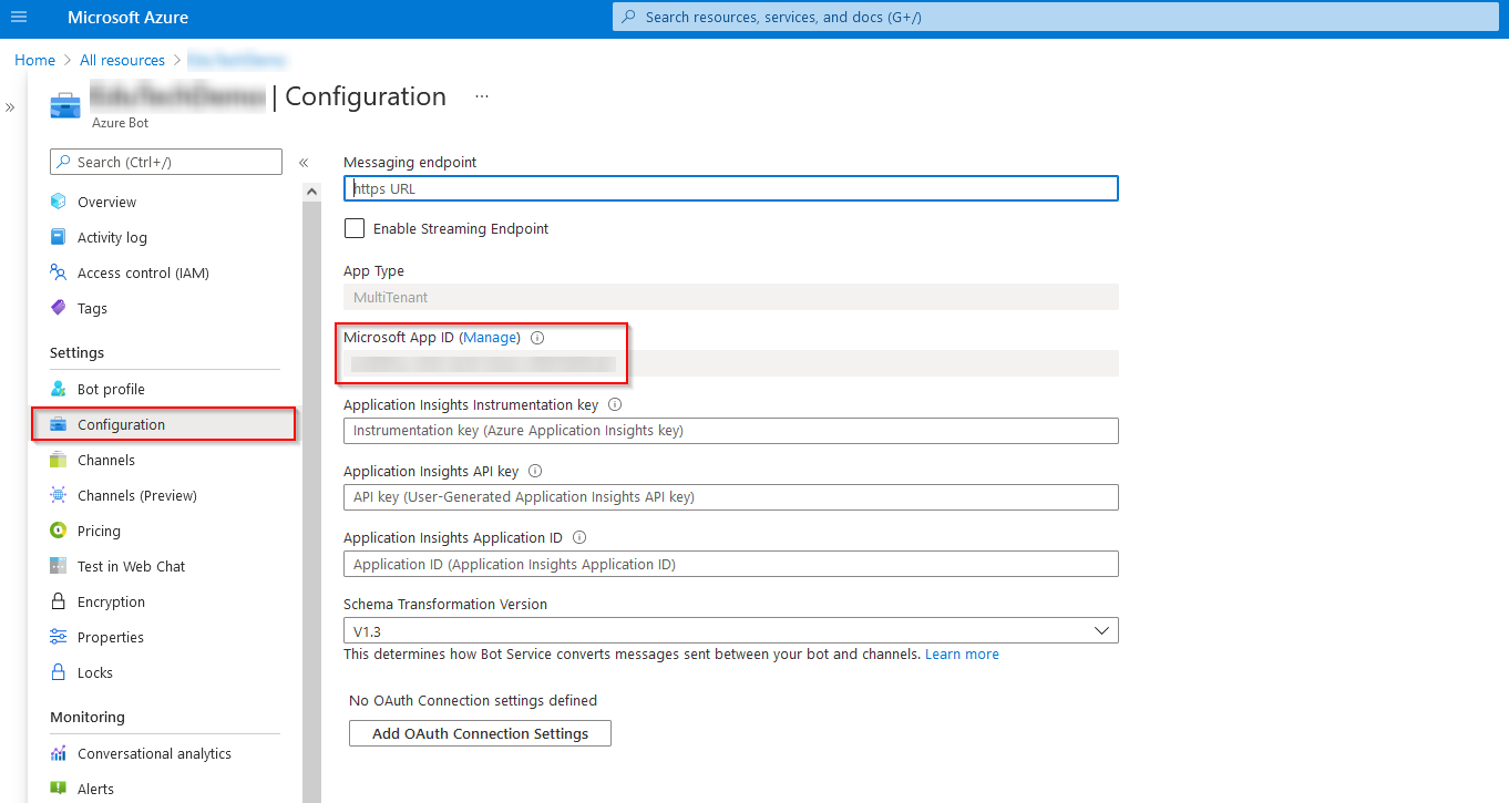 Copy the Microsoft app ID.