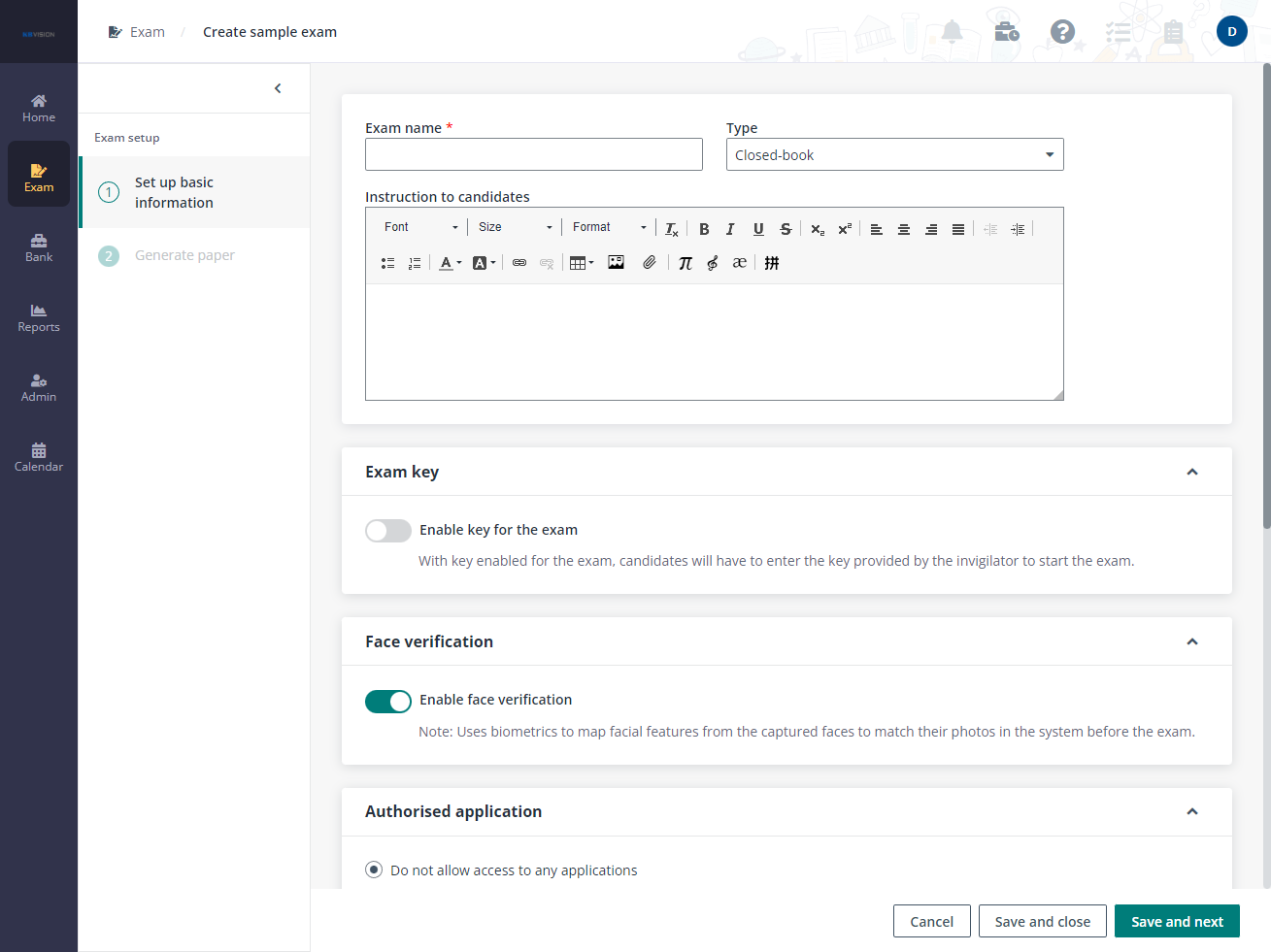 Create a sample exam.