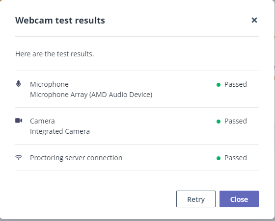 Check webcam test results.